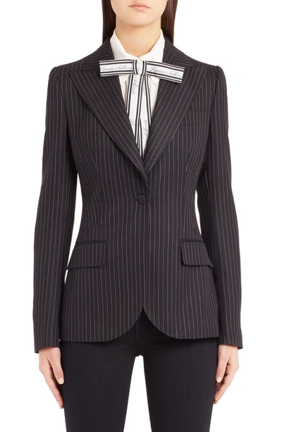Dolce & Gabbana One-button Fitted Pinstripe Wool Jacket In Black