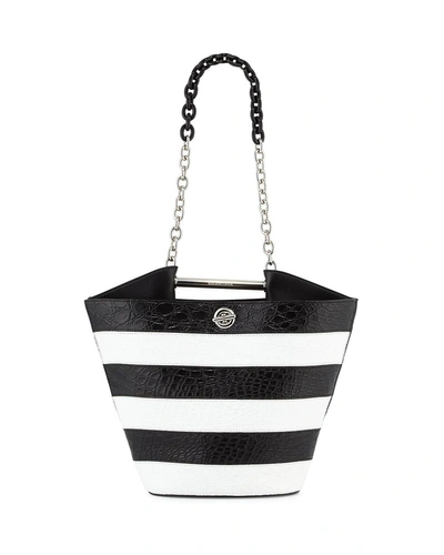 Balenciaga Mini Striped Bucket Bag, Black/white
