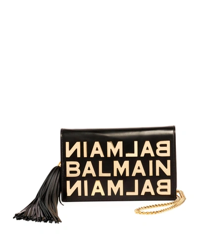 Balmain Logo Glace Cuir Pochette Clutch Bag In Black
