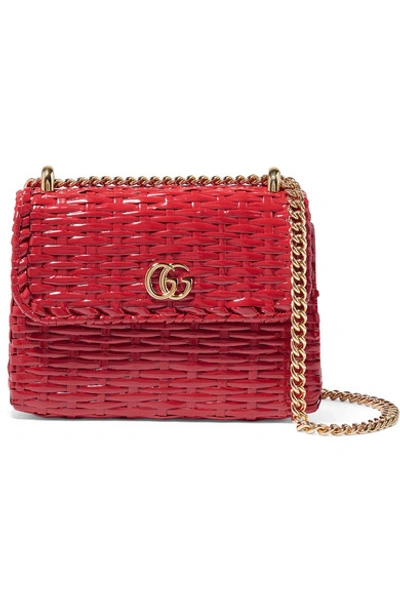 Gucci Small Linea Cestino Glazed Wicker Shoulder Bag - Red In Rosso