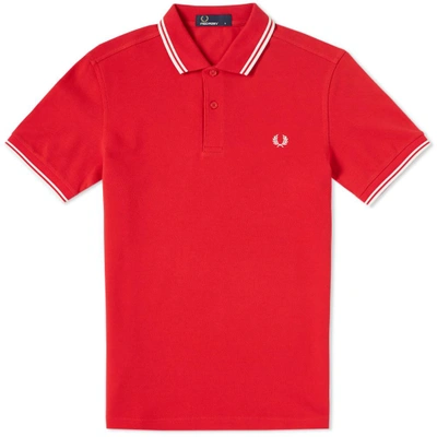 Fred Perry Extra Trim Fit Twin Tipped Pique Polo In Red