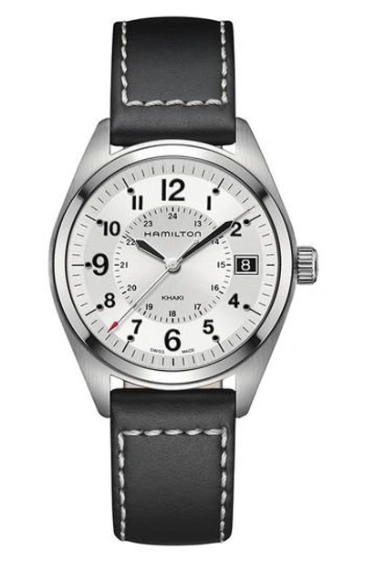 Hamilton Khaki Field Leather Strap Watch, 40mm In Black/ Silver