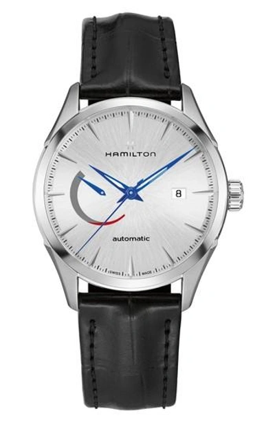 Hamilton Jazzmaster Automatic Leather Strap Watch, 42mm In Black/ Silver