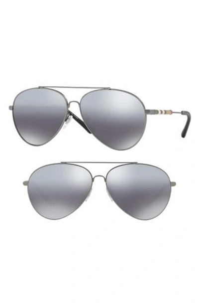 Burberry Heritage Check 60mm Polarized Metal Aviator Sunglasses - Matte Gunmetal Gradient Mirror