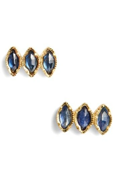 Brooke Gregson Triple Sapphire Marquise Stud Earrings In Gold