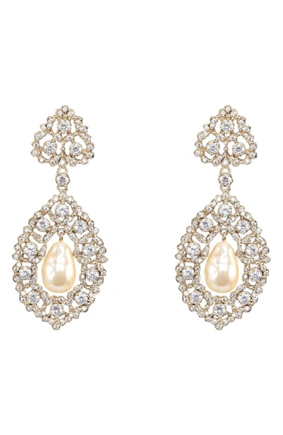 Nina Gold-tone Cubic Zirconia & Imitation Pearl Drop Earrings In Ivory Pearl/ Gold