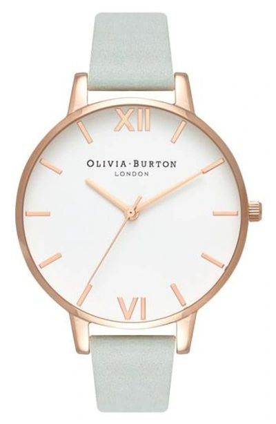 Olivia Burton Leather Strap Watch, 38mm In Sage/ White/ Rose Gold