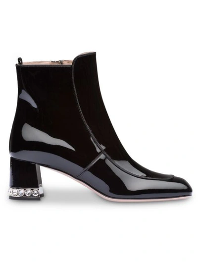 Miu Miu Patent Leather Block-heel Ankle Boots In Black