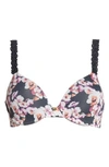 Natori Pure Luxe Embroidered-strap Bra 732080 In India Ink Night Flower Print