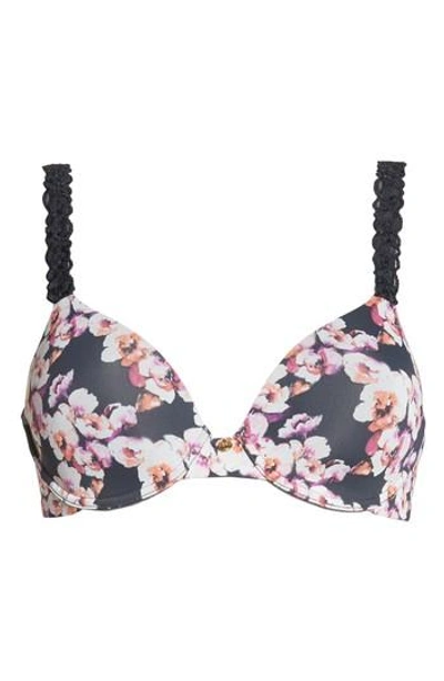 Natori Pure Luxe Embroidered-strap Bra 732080 In India Ink Night Flower Print