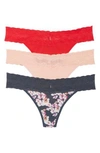 Natori Bliss Perfection Lace Trim Thong In Creamsicle/ Chili/ India Ink