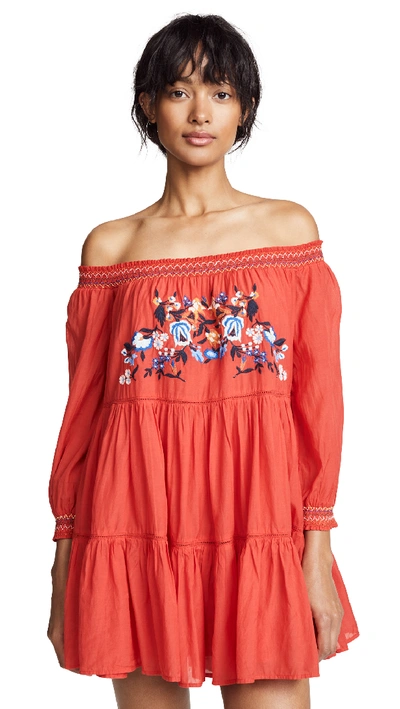 Free People Sunbeams Off-the-shoulder Mini Dress In Red