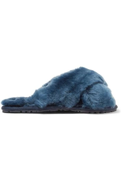 Double Rainbouu Shearling Slides In Storm Blue