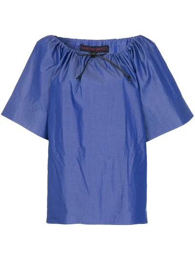 Martin Grant Drawstring Neck Top In Blue