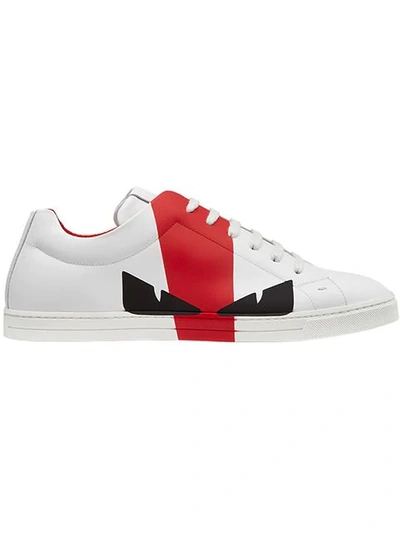 Fendi White & Red Leather 'bag Bugs' Sneakers In White And Red