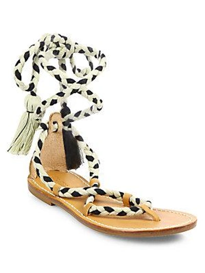 Soludos Cotton Lace-up Flat Sandals In Black Natural
