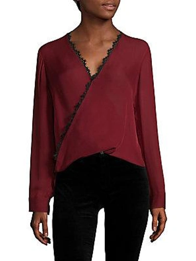 L Agence Rosario Lace Trimmed Silk Top In Phubarb Black