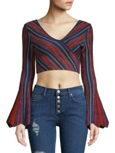 Ronny Kobo Mantha Bell-sleeve Cropped Top In Multi