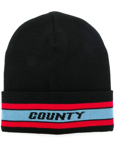 Marcelo Burlon County Of Milan Tri-color Band Beanie Hat In Nero