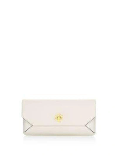 Tory Burch Kira Leather Envelope Clutch - White In Birch