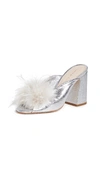 Loeffler Randall Laurel Ostritch Feather Leather Sandals In Silver