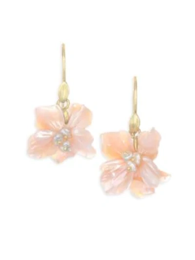 Annette Ferdinandsen Flora African Violet Mother-of-pearl Drop Earrings In Yellow Gold