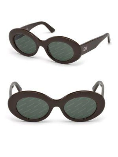 Balenciaga Oval Acetate Logo Sunglasses/51mm In Dark Brown