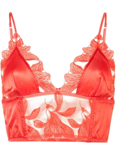 Fleur Du Mal Lily Embroidered Stretch-tulle And Satin Soft-cup Triangle Bra In Foxy Red