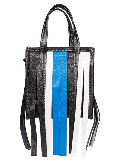 Balenciaga Fringed Shoulder Bag In Blue-white-black