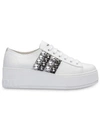 Miu Miu Crystal And Glitter-embellished Leather Platform Sneakers In Bianco