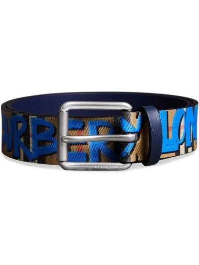 Burberry Graffiti Print Vintage Check Leather Belt In Blue