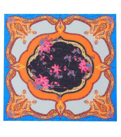 Etro Bordered Floral Scarf In Multicoloured