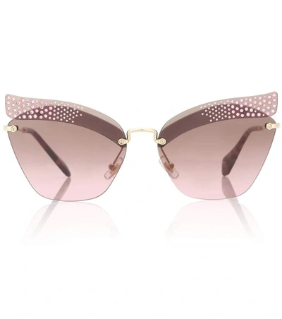 Miu Miu Women's Embellished Cat Eye Sunglasses, 63mm In Dark Pink/violet Brown