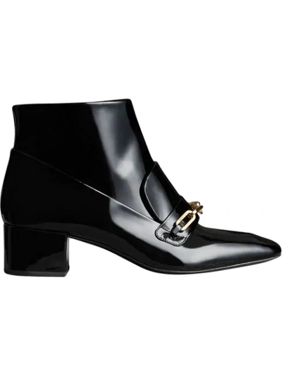 Burberry Link Detail Patent Leather Ankle Boots In Black