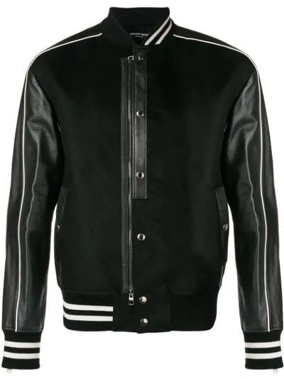 Alexander Mcqueen University Black Moleskin & Leather Bomber Jacket In Black/off White
