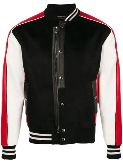 Alexander Mcqueen Men's Colorblock Varsity Jacket In Black/red/white