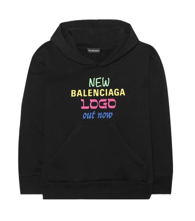 Balenciaga Printed Cotton Hoodie In Black