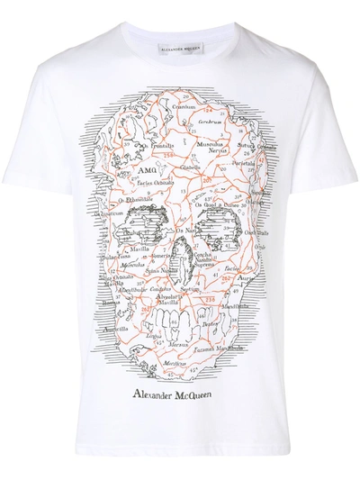 Alexander Mcqueen Map Skull T-shirt In White/multicolor