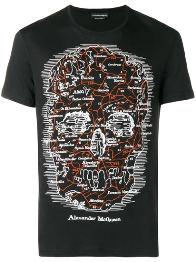 Alexander Mcqueen 黑色地图骷髅图案t恤 In Black/multicolor