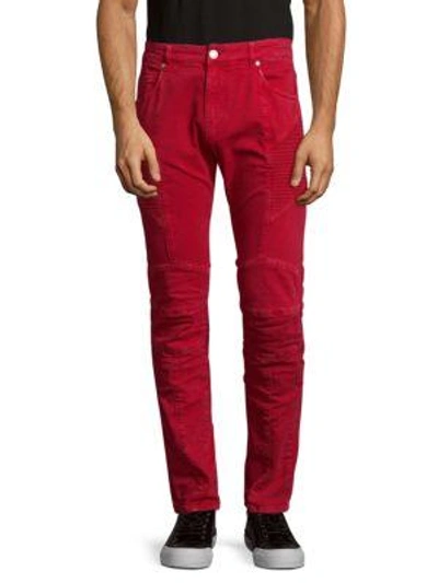 Pierre Balmain Slim Moto Jeans In Red