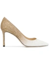 Jimmy Choo Romy 85 Dégradé Glittered Leather Pumps In White/light Gold