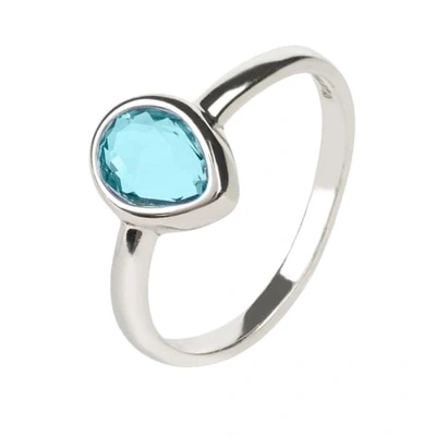 Latelita London Pisa Mini Teardrop Ring Silver Blue Topaz Hydro