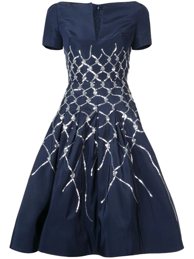 Oscar De La Renta Sequin Embellished Flared Dress In Blue