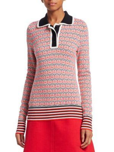 Carven Textured Polo Shirt In Coral