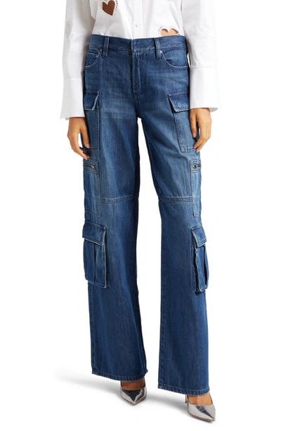 Alice And Olivia Cay Baggy Denim Cargo Pants In Love Train