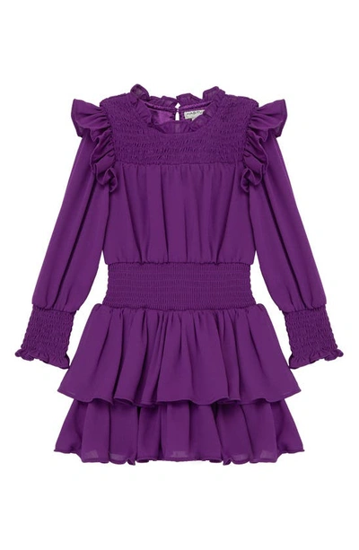 Habitual Kids' Long Sleeve Smocked Crepe Dress In Purple