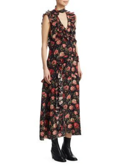 R13 Ruffle Floral Dress In Black Large Floral
