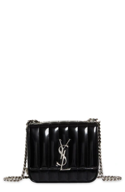 Saint Laurent Vicky Small Quilted Patent Chain Shoulder Bag In Noir