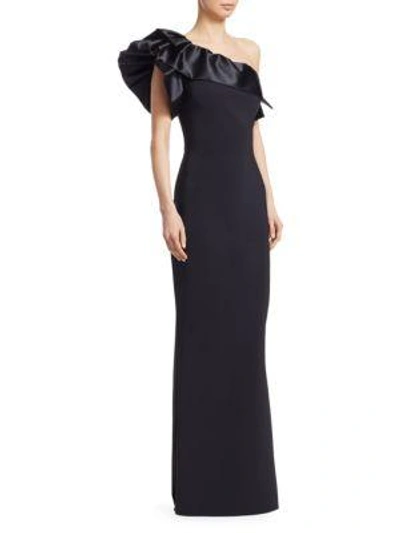 Chiara Boni La Petite Robe Elisse One-shoulder Puff Sleeve Gown In Black