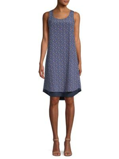 Tory Burch Sydney Floral-print Silk Shift Dress In Blue Wild